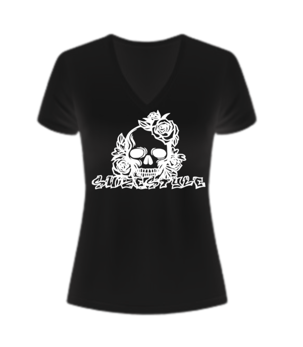 Womens v-neck (plus size) Black Single-Skull