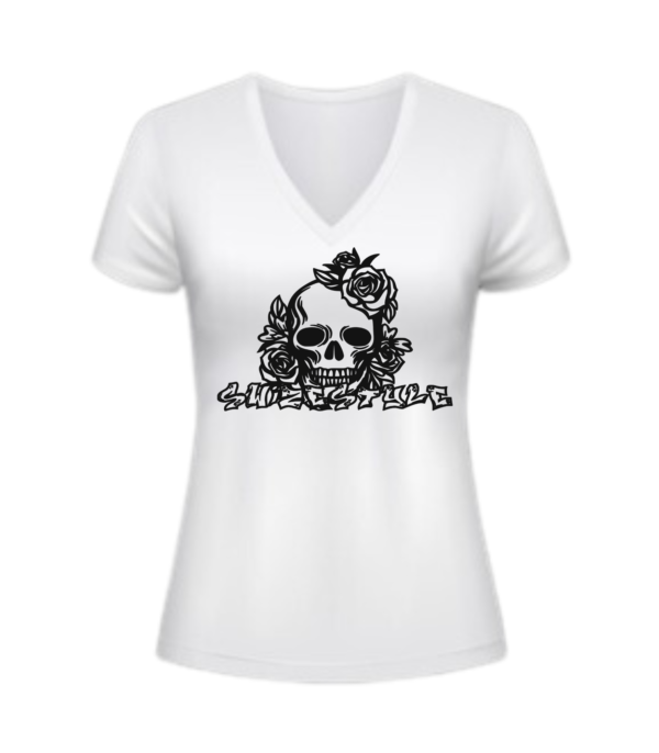 Womens v-neck (plus size) White Single-Skull